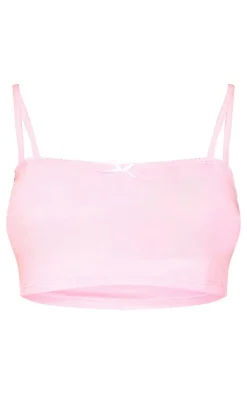 Outlet PrettyLittleThing Petite Square Neck Strappy Crop Top With Trim Detail Baby Pink