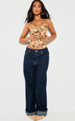 PrettyLittleThing Sleeveless Tops*Petite Floral Jacquard Hook And Eye Corset