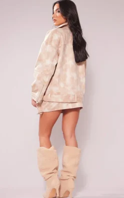 Hot PrettyLittleThing Petite Washed Aviator Jacket Beige