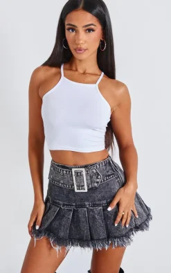 Petite Denim Pleated Mini Skirt-PrettyLittleThing Hot
