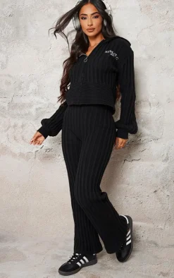 New PrettyLittleThing Petite Athletic Sport Embroidered Knit Zip Up Cropped Cardigan Black