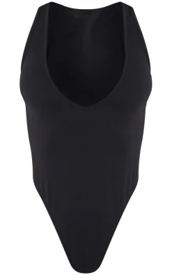 PrettyLittleThing Sleeveless Tops*Petite Basic Cotton Blend Plunge Sleeveless Bodysuit