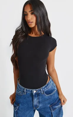 PrettyLittleThing Basic Tops*Petite Basic Cotton Blend Fitted Short Sleeve Bodysuit