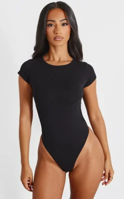 PrettyLittleThing Basic Tops*Petite Basic Cotton Blend Fitted Short Sleeve Bodysuit