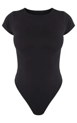 PrettyLittleThing Basic Tops*Petite Basic Cotton Blend Fitted Short Sleeve Bodysuit