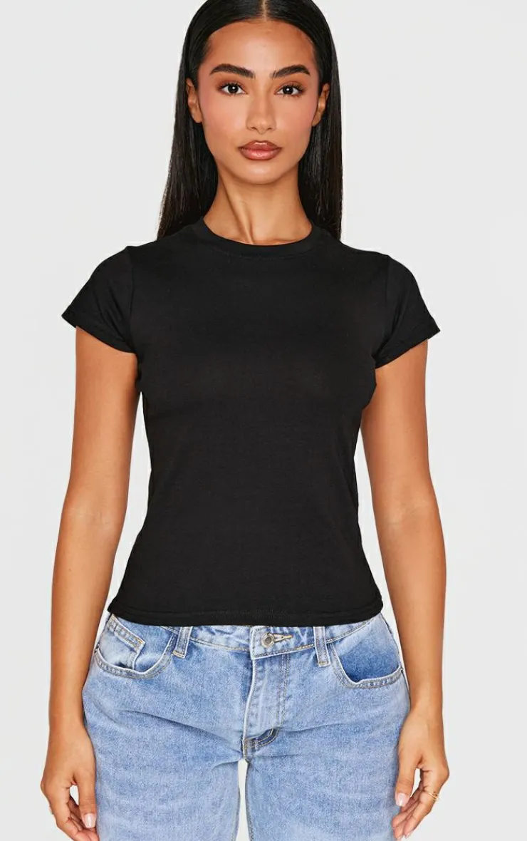 PrettyLittleThing T-Shirts*Petite Basic Cotton Blend Fitted Crew Neck T Shirt