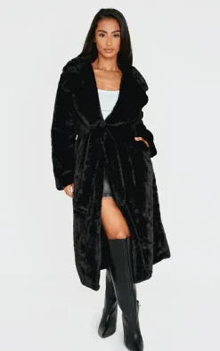 PrettyLittleThing Faux Fur Coats*Petite Belted Faux Fur Coat