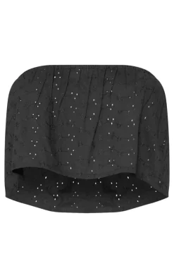 PrettyLittleThing Petite Broderie Bandeau Floaty Top Black