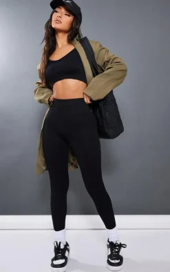 Sale PrettyLittleThing Petite Bubble Ribbed Contour Long Sleeve Crop Top Black