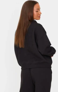 Discount PrettyLittleThing Petite Button Up Sweatshirt Black
