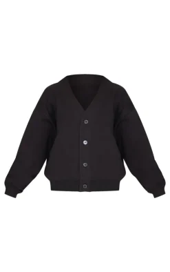 Discount PrettyLittleThing Petite Button Up Sweatshirt Black