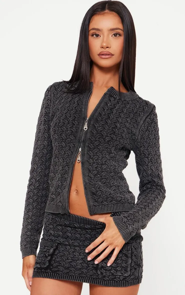 PrettyLittleThing Knitted Two Piece Sets*Petite Cable Knit Jacket