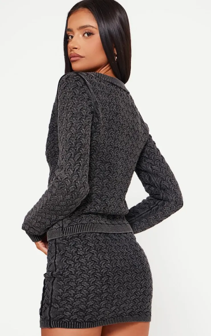 PrettyLittleThing Knitted Two Piece Sets*Petite Cable Knit Jacket