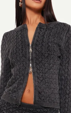 PrettyLittleThing Knitted Two Piece Sets*Petite Cable Knit Jacket