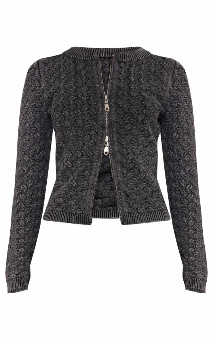 PrettyLittleThing Knitted Two Piece Sets*Petite Cable Knit Jacket