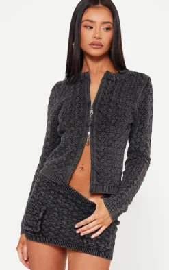 Outlet PrettyLittleThing Petite Cable Knit Pocket Mini Skirt Black