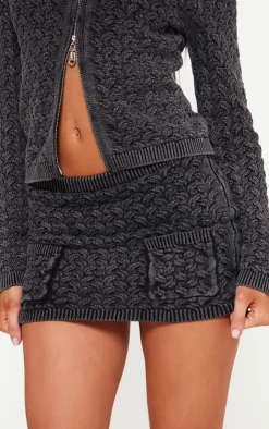 Outlet PrettyLittleThing Petite Cable Knit Pocket Mini Skirt Black