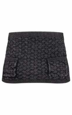 Outlet PrettyLittleThing Petite Cable Knit Pocket Mini Skirt Black