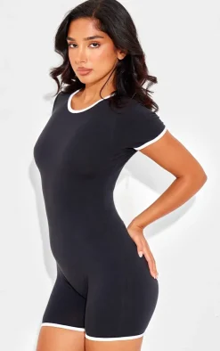 PrettyLittleThing Unitards*Petite Cap Sleeve Binding Detail Unitard