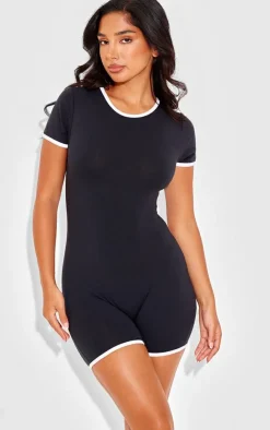PrettyLittleThing Unitards*Petite Cap Sleeve Binding Detail Unitard