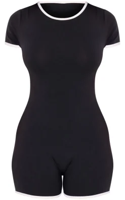 PrettyLittleThing Unitards*Petite Cap Sleeve Binding Detail Unitard
