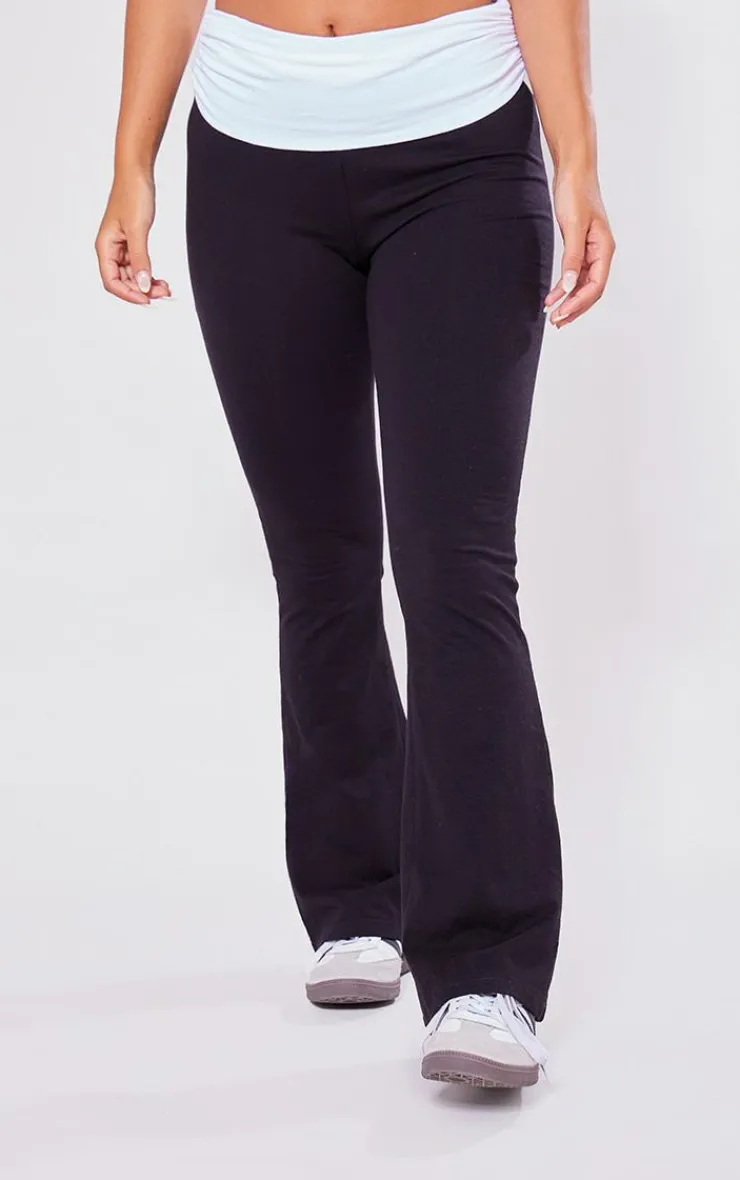 Clearance PrettyLittleThing Petite Contrast Fold Over Pants Black