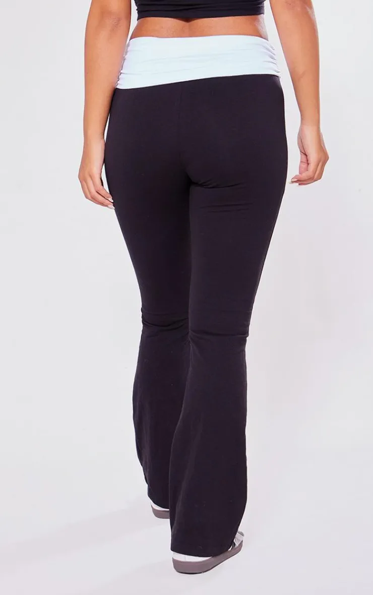 Clearance PrettyLittleThing Petite Contrast Fold Over Pants Black