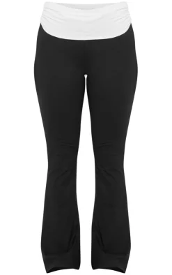 Clearance PrettyLittleThing Petite Contrast Fold Over Pants Black