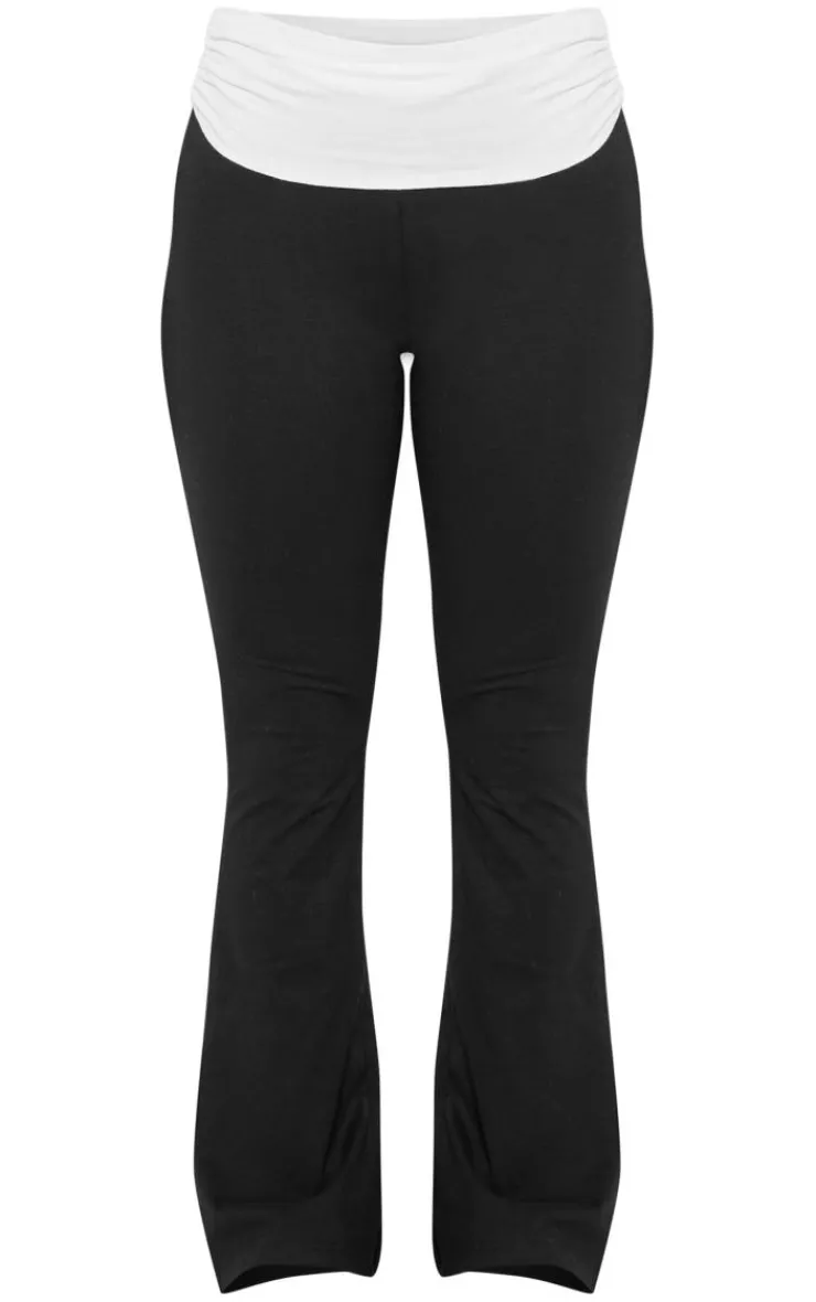 Clearance PrettyLittleThing Petite Contrast Fold Over Pants Black