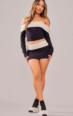 Discount PrettyLittleThing Petite Contrast Micro Mini Skirt Black