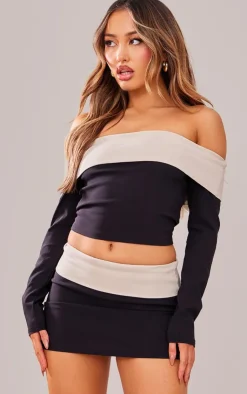 Discount PrettyLittleThing Petite Contrast Micro Mini Skirt Black