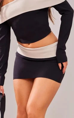 Discount PrettyLittleThing Petite Contrast Micro Mini Skirt Black