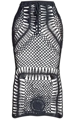 New PrettyLittleThing Petite Crochet Midi Skirt Black