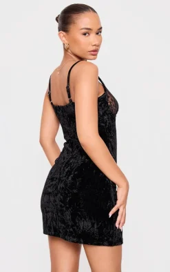 Petite Crushed Velvet Lace Detail Mini Dress-PrettyLittleThing Outlet
