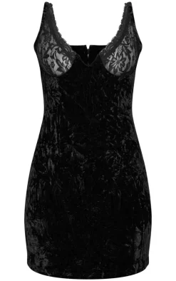 Petite Crushed Velvet Lace Detail Mini Dress-PrettyLittleThing Outlet