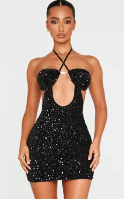 Petite Cup Detail Open Back Sequin Mini Dress-PrettyLittleThing Outlet