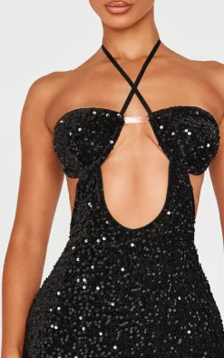 Petite Cup Detail Open Back Sequin Mini Dress-PrettyLittleThing Outlet
