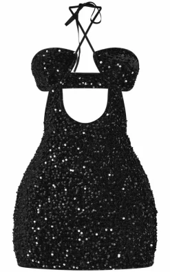 Petite Cup Detail Open Back Sequin Mini Dress-PrettyLittleThing Outlet