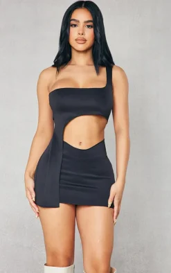 Sale PrettyLittleThing Petite Cut Out One Shoulder Top Black