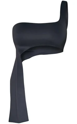 Sale PrettyLittleThing Petite Cut Out One Shoulder Top Black