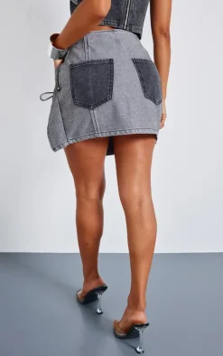 Outlet PrettyLittleThing Petite Denim Double Layered Tie Side Mini Skirt Black