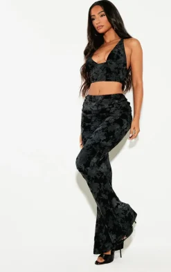 New PrettyLittleThing Petite Devore Strappy Crop Top Black
