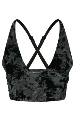 New PrettyLittleThing Petite Devore Strappy Crop Top Black