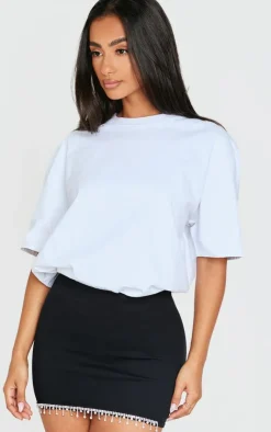 Sale PrettyLittleThing Petite Diamante Detail Snatched Rib Bodycon Skirt Black