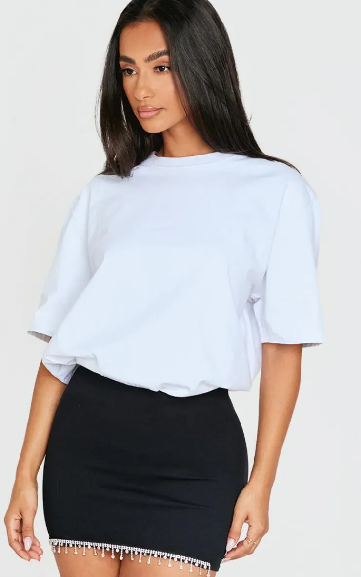 Sale PrettyLittleThing Petite Diamante Detail Snatched Rib Bodycon Skirt Black
