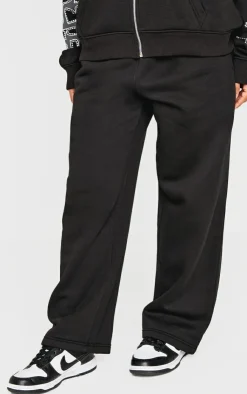 Best PrettyLittleThing Petite Diamante Graphic Detail Wide Leg Sweatpants Black