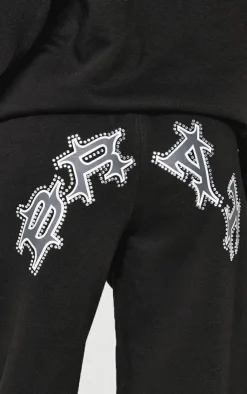 Best PrettyLittleThing Petite Diamante Graphic Detail Wide Leg Sweatpants Black