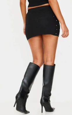 Discount PrettyLittleThing Petite Diamante Knit Mini Skirt Black