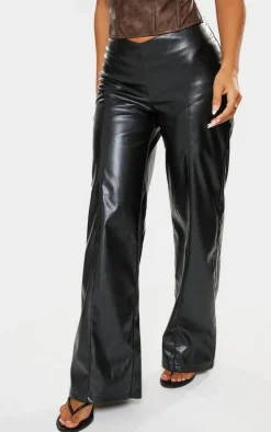 Petite Dipped Front Waist Faux Leather Pants-PrettyLittleThing New