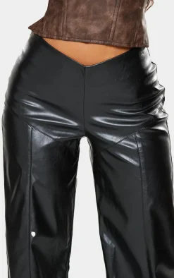 Petite Dipped Front Waist Faux Leather Pants-PrettyLittleThing New